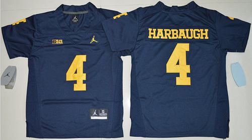 Wolverines #4 Jim Harbaugh Navy Blue Jordan Brand Stitched Youth NCAA Jersey Wolverines #4 Jim Harbaugh Navy Blue Jordan Brand Stitched Youth NCAA Jersey