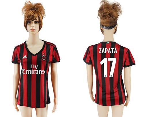 Women's AC Milan #17 Zapata Home Soccer Club Jersey Women's AC Milan #17 Zapata Home Soccer Club Jersey