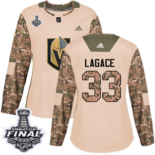 Women's Adidas Golden Knights #33 Maxime Lagace Camo Authentic 2017 Veterans Day 2018 Stanley Cup Final Women's Stitched NHL Jersey