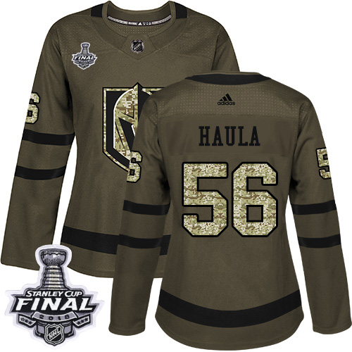 Women's Adidas Golden Knights #56 Erik Haula Green Salute to Service 2018 Stanley Cup Final Women's Stitched NHL Jersey