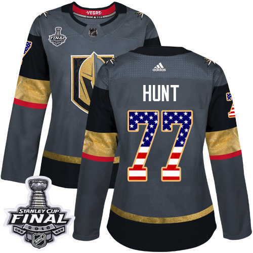 Women's Adidas Golden Knights #77 Brad Hunt Grey Home Authentic USA Flag 2018 Stanley Cup Final Women's Stitched NHL Jersey Women's Adidas Golden Knights #77 Brad Hunt Grey Home Authentic USA Flag 2018 Stanley Cup Final Women's Stitched NHL Jersey