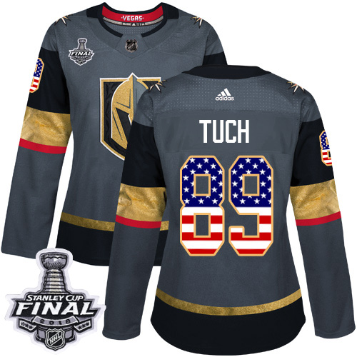 Women's Adidas Golden Knights #89 Alex Tuch Grey Home Authentic USA Flag 2018 Stanley Cup Final Women's Stitched NHL Jersey Women's Adidas Golden Knights #89 Alex Tuch Grey Home Authentic USA Flag 2018 Stanley Cup Final Women's Stitched NHL Jersey