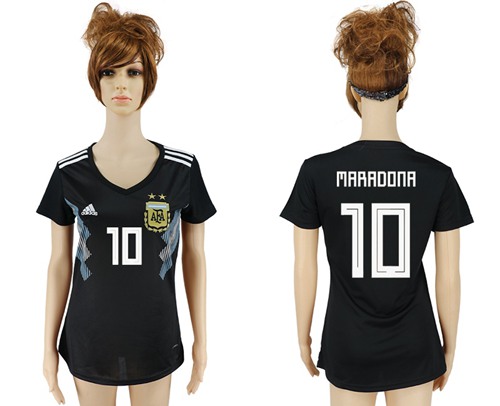 Women's Argentina #10 Maradona Away Soccer Country Jersey Women's Argentina #10 Maradona Away Soccer Country Jersey