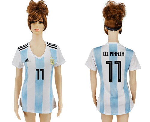 Women's Argentina #11 Di Maria Home Soccer Country Jersey