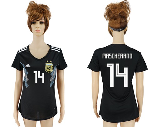 Women's Argentina #14 Mascherano Away Soccer Country Jersey Women's Argentina #14 Mascherano Away Soccer Country Jersey