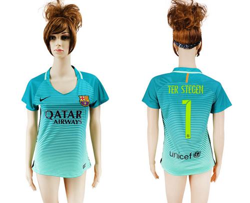Women's Barcelona #1 Ter Stegen Sec Away Soccer Club Jersey Women's Barcelona #1 Ter Stegen Sec Away Soccer Club Jersey