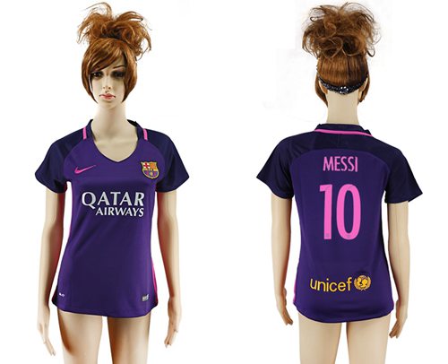 Women's Barcelona #10 Messi Away Soccer Club Jersey Women's Barcelona #10 Messi Away Soccer Club Jersey