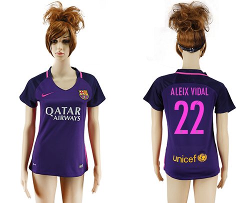 Women's Barcelona #22 Aleix Vidal Away Soccer Club Jersey Women's Barcelona #22 Aleix Vidal Away Soccer Club Jersey