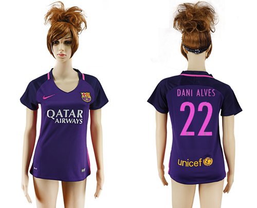 Women's Barcelona #22 Dani Alves Away Soccer Club Jersey Women's Barcelona #22 Dani Alves Away Soccer Club Jersey