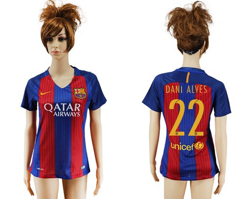 Women's Barcelona #22 Dani Alves Home Soccer Club Jersey Women's Barcelona #22 Dani Alves Home Soccer Club Jersey