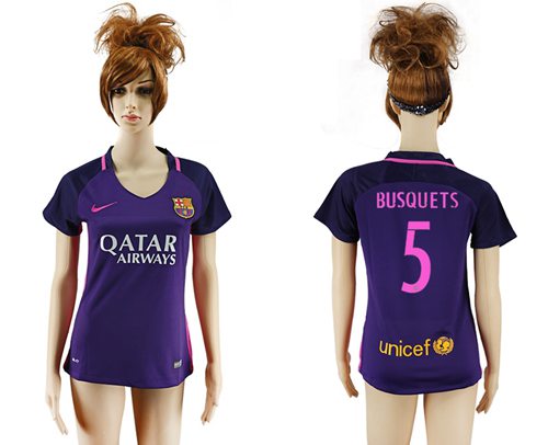 Women's Barcelona #5 Busquets Away Soccer Club Jersey Women's Barcelona #5 Busquets Away Soccer Club Jersey