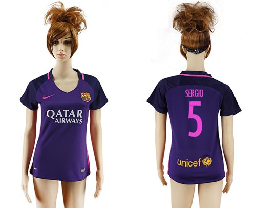 Women's Barcelona #5 Sergio Away Soccer Club Jersey Women's Barcelona #5 Sergio Away Soccer Club Jersey