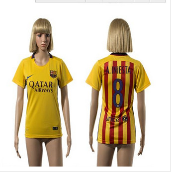 Women's Barcelona #8 A.Iniesta Away Soccer Club Jersey