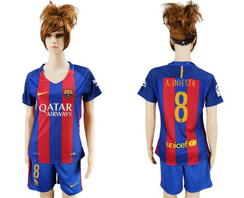 Women's Barcelona #8 A.Iniesta Home Soccer Club Jersey Women's Barcelona #8 A.Iniesta Home Soccer Club Jersey
