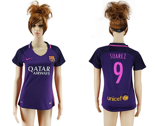 Women's Barcelona #9 Suarez Away Soccer Club Jersey Women's Barcelona #9 Suarez Away Soccer Club Jersey