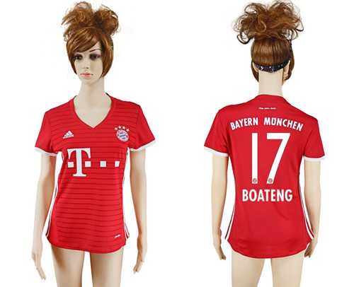 Women's Bayern Munchen #17 Boateng Home Soccer Club Jersey