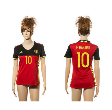 Women's Belgium #10 E.Hazard Red Home Soccer Country Jersey