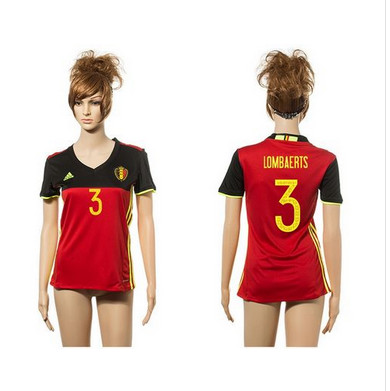 Women's Belgium #3 Lombaerts Red Home Soccer Country Jersey