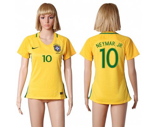 Women's Brazil #10 Neymar Jr Home Soccer Country Jersey