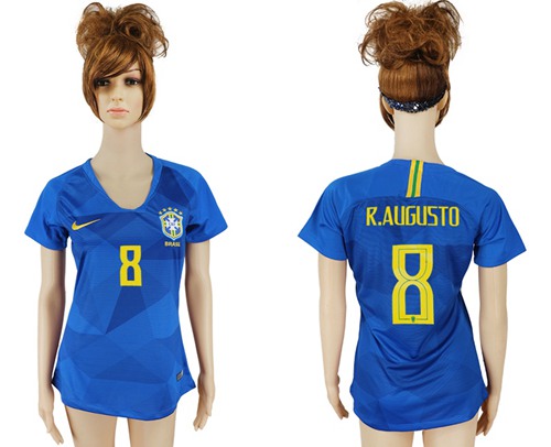Women's Brazil #8 R.Augusto Away Soccer Country Jersey Women's Brazil #8 R.Augusto Away Soccer Country Jersey
