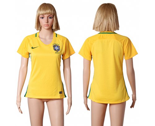 Women's Brazil Blank Home Soccer Country Jersey