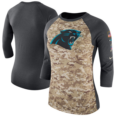 Women's Carolina Panthers Nike Camo Charcoal Salute to Service Legend Three-Quarter Raglan Sleeve T-Shirt Women's Carolina Panthers Nike Camo Charcoal Salute to Service Legend Three-Quarter Raglan Sleeve T-Shirt