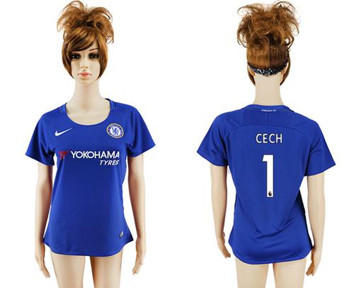 Women's Chelsea #1 Cech Home Soccer Club Jersey Women's Chelsea #1 Cech Home Soccer Club Jersey