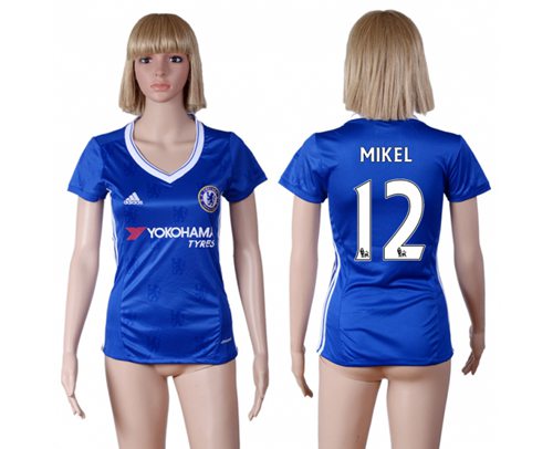 Women's Chelsea #12 Mikel Home Soccer Club Jersey Women's Chelsea #12 Mikel Home Soccer Club Jersey