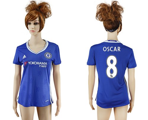 Women's Chelsea #8 Oscar Home Soccer Club Jersey Women's Chelsea #8 Oscar Home Soccer Club Jersey