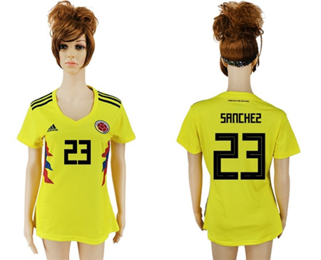 Women's Colombia #23 Sanchez Home Soccer Country Jersey Women's Colombia #23 Sanchez Home Soccer Country Jersey