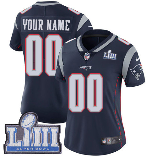 Women's Customized New England Patriots Vapor Untouchable Super Bowl LIII Bound Limited Navy Blue Nike NFL Home Jersey Women's Customized New England Patriots Vapor Untouchable Super Bowl LIII Bound Limited Navy Blue Nike NFL Home Jersey