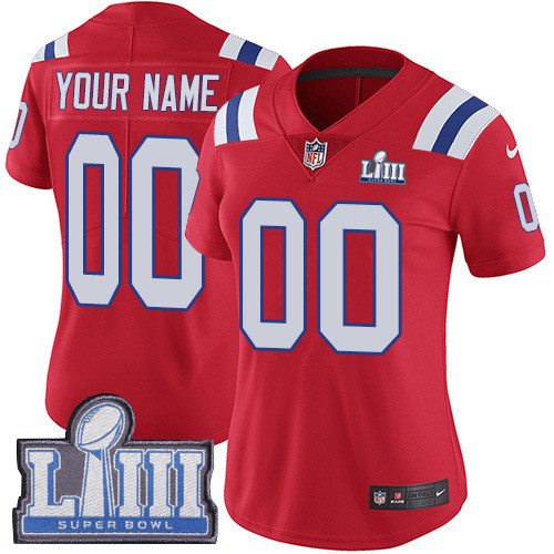 Women's Customized New England Patriots Vapor Untouchable Super Bowl LIII Bound Limited Red Nike NFL AlternateJersey Women's Customized New England Patriots Vapor Untouchable Super Bowl LIII Bound Limited Red Nike NFL AlternateJersey