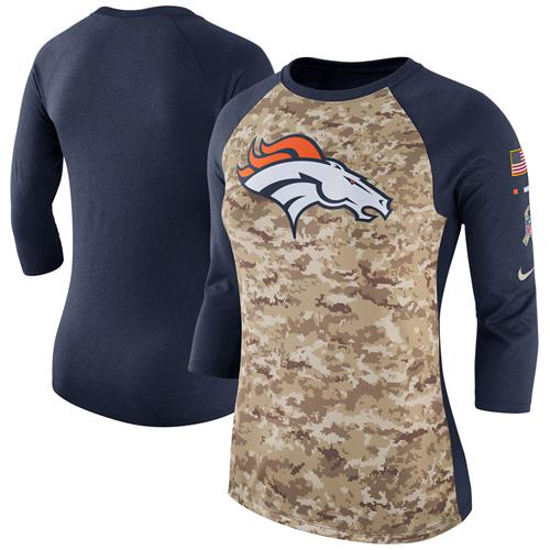 Women's Denver Broncos Nike Camo Navy Salute to Service Legend Three-Quarter Raglan Sleeve T-Shirt Women's Denver Broncos Nike Camo Navy Salute to Service Legend Three-Quarter Raglan Sleeve T-Shirt
