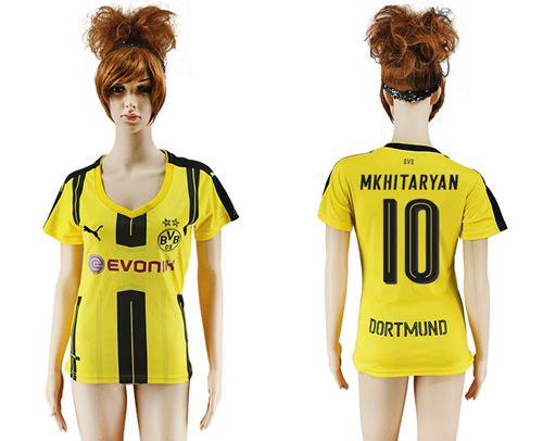 Women's Dortmund #10 Mkhitaryan Home Soccer Club Jersey Women's Dortmund #10 Mkhitaryan Home Soccer Club Jersey