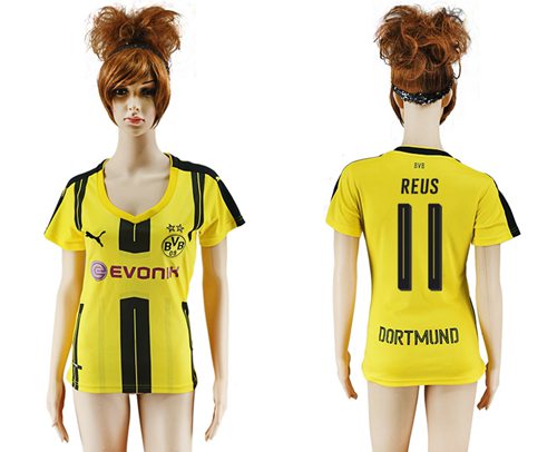 Women's Dortmund #11 Reus Home Soccer Club Jersey Women's Dortmund #11 Reus Home Soccer Club Jersey
