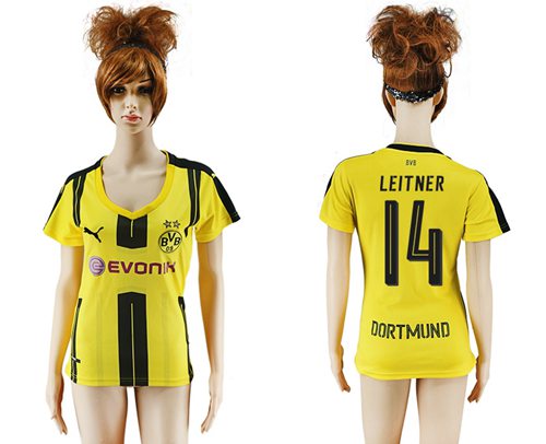 Women's Dortmund #14 Leitner Home Soccer Club Jersey Women's Dortmund #14 Leitner Home Soccer Club Jersey
