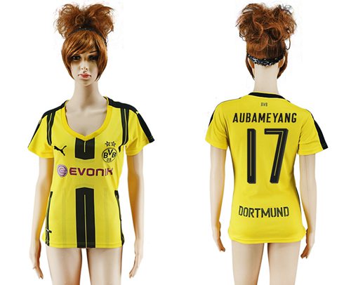 Women's Dortmund #17 Aubameyang Home Soccer Club Jersey Women's Dortmund #17 Aubameyang Home Soccer Club Jersey
