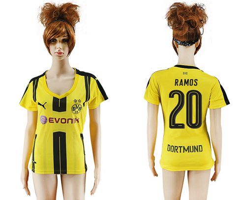 Women's Dortmund #20 Ramos Home Soccer Club Jersey Women's Dortmund #20 Ramos Home Soccer Club Jersey