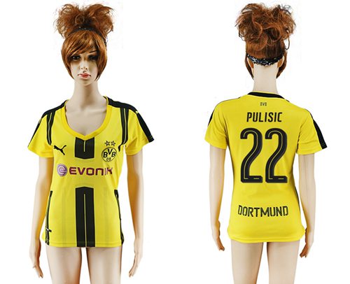 Women's Dortmund #22 Pulisic Home Soccer Club Jersey Women's Dortmund #22 Pulisic Home Soccer Club Jersey