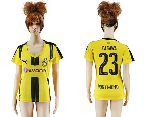Women's Dortmund #23 Kagawa Home Soccer Club Jersey Women's Dortmund #23 Kagawa Home Soccer Club Jersey