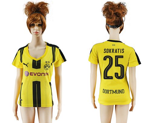 Women's Dortmund #25 Sokratis Home Soccer Club Jersey Women's Dortmund #25 Sokratis Home Soccer Club Jersey