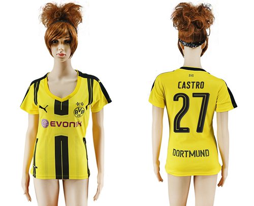 Women's Dortmund #27 Castro Home Soccer Club Jersey Women's Dortmund #27 Castro Home Soccer Club Jersey