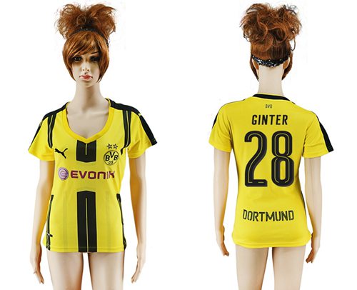 Women's Dortmund #28 Ginter Home Soccer Club Jersey Women's Dortmund #28 Ginter Home Soccer Club Jersey