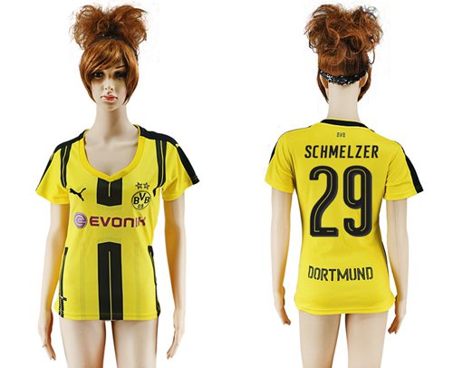 Women's Dortmund #29 Schmelzer Home Soccer Club Jersey Women's Dortmund #29 Schmelzer Home Soccer Club Jersey