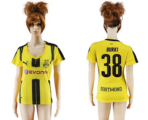 Women's Dortmund #38 Burki Home Soccer Club Jersey Women's Dortmund #38 Burki Home Soccer Club Jersey