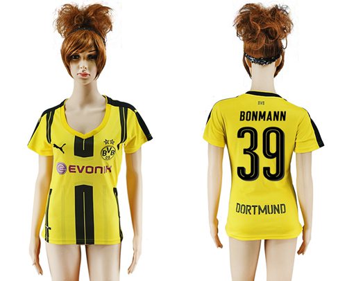 Women's Dortmund #39 Bonmann Home Soccer Club Jersey Women's Dortmund #39 Bonmann Home Soccer Club Jersey
