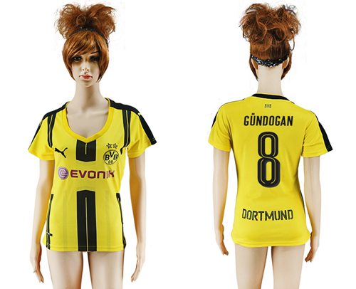 Women's Dortmund #8 Gundogan Home Soccer Club Jersey Women's Dortmund #8 Gundogan Home Soccer Club Jersey