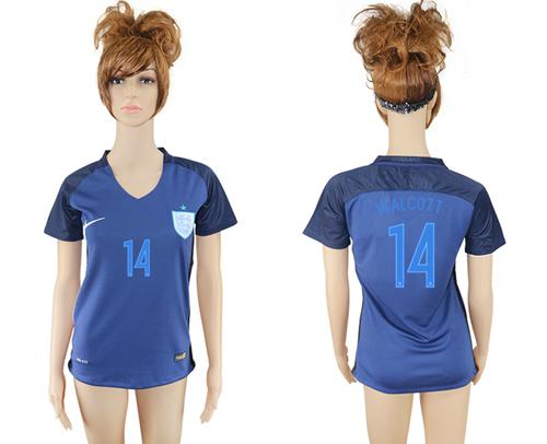 Women's England #14 Walcott Away Soccer Country Jersey Women's England #14 Walcott Away Soccer Country Jersey