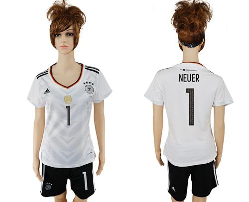Women's Germany #1 Neuer White Home Soccer Country Jersey Women's Germany #1 Neuer White Home Soccer Country Jersey