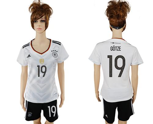 Women's Germany #19 Gotze White Home Soccer Country Jersey Women's Germany #19 Gotze White Home Soccer Country Jersey